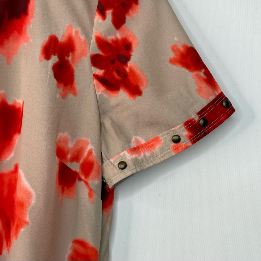 Michael Michael Kors Womans Floral Top Blouse Rusched Side Short Sleeve Size 8 - Picture 2 of 10